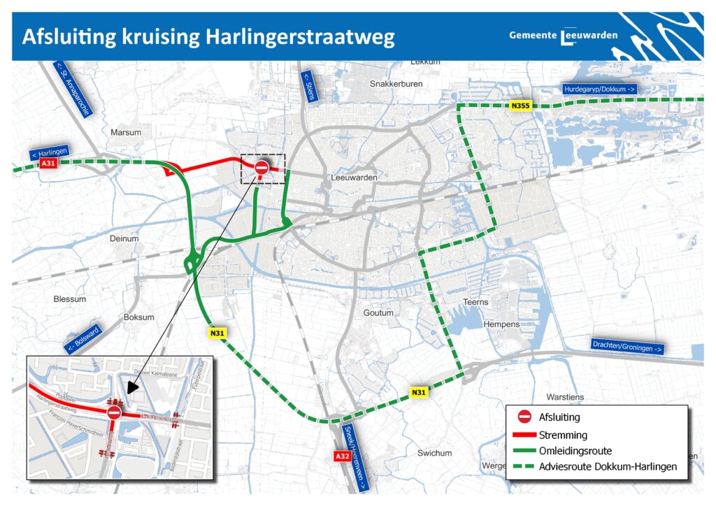 Plattegrond van de omleidingsroute